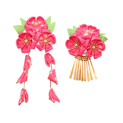 BIUDECO 2 Stk Kanzashi-blumen-haargummi Haarspangen Für Kinder Zopf Geflochten Haar Klammern Blumenstirnband Kopfbedeckung Exquisit Haarnadel Aus Chinesischem Holz Mode Fräulein Japan von BIUDECO