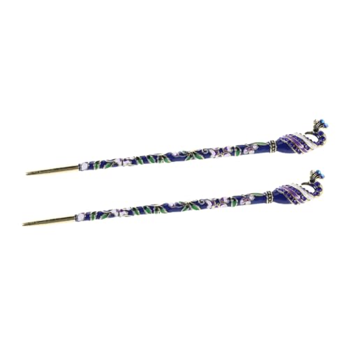BIUDECO 2 Stück Blaue Traditionelle Chinesische Haarnadeln Haarstäbe Für Frauen Vintage Haargabel Für Hanfu Haarschmuck Brötchen Retro Haarschmuck von BIUDECO