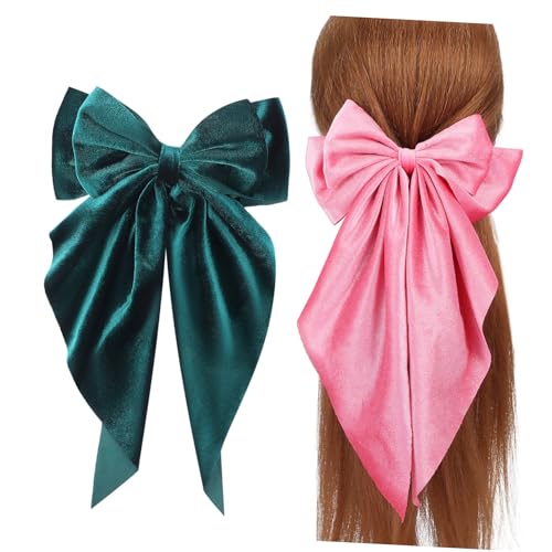 BIUDECO 2 Stück Große Samt Haarspangen mit Langen Schleifen Haarclips für Frauen und Teenager Weiche Haarschleifen für Pferdeschwanz Zöpfe und Hochsteckfrisuren von BIUDECO