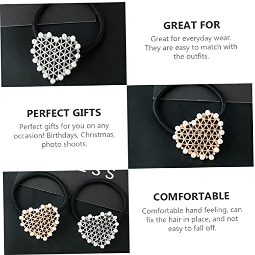 BIUDECO 2 Stück Haargummis mit Herzform und Perlen Vintage Haarschmuck für Frauen Ponytail Hair Ties in Gold und Silber Stilvolle Accessoires für Alltag und Party von BIUDECO