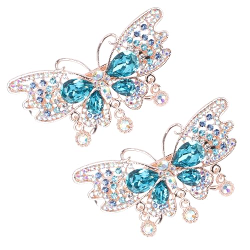 BIUDECO 2 Stück Haarspangen Haarklammern für Damen Automatische Haarklammern mit Federdesign für Partys Festivals und Alltag Schickem Butterfly Blau von BIUDECO