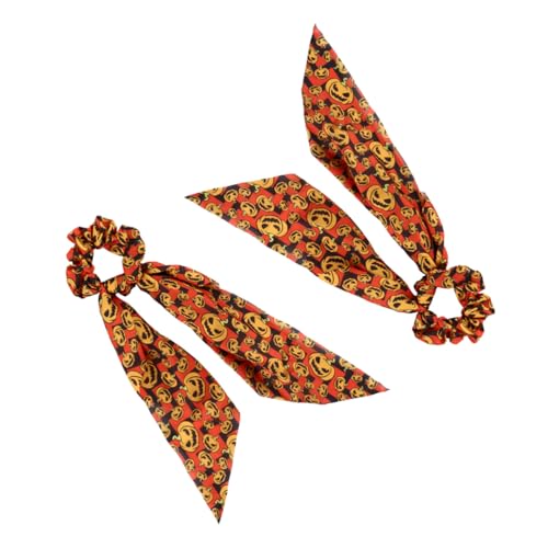 BIUDECO 2 Stück Halloween Haargummis mit Kürbis Schleife Weiches Stoffhaarband für Damen Schonend und Modisch Perfekter Kopfschmuck für Halloween Kostüme und Festliche Looks von BIUDECO