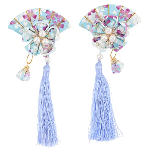 BIUDECO 2 Stück Japanischer Stil Fächer Quaste Haarschmuck Haarspange für Damen Handgefertigte Haarnadel für Hochzeiten und Besondere Anlässe von BIUDECO