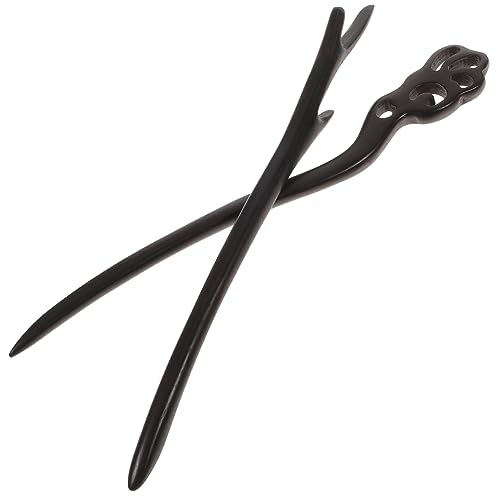 BIUDECO 2 Stück Schwarze Holzhaarnadeln Vintage Haarschmuck Damen Retro Haarnadeln aus Holz Haarschmuck für Hanfu Kostüm Festliche Kopfbedeckung Haarstäbchen für Partys und Alltag von BIUDECO