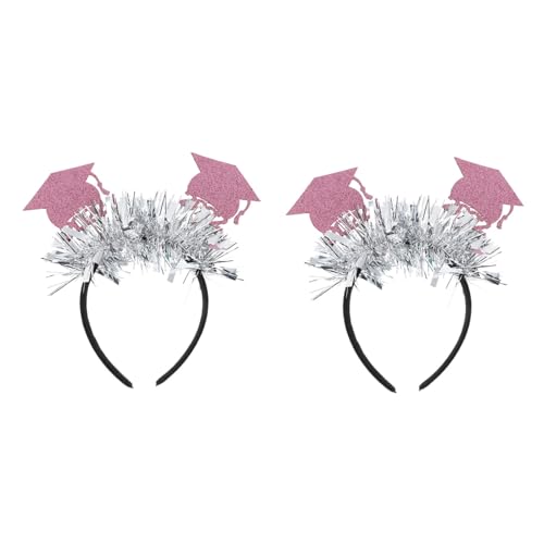 BIUDECO 2 Stück Teiliges Abschluss Haarreifen Rosa Mini Doktorhut Haarband Abschlussfeier Deko Leichter Bequemer Haarschmuck für Abi Party Kostüm und Cosplay von BIUDECO