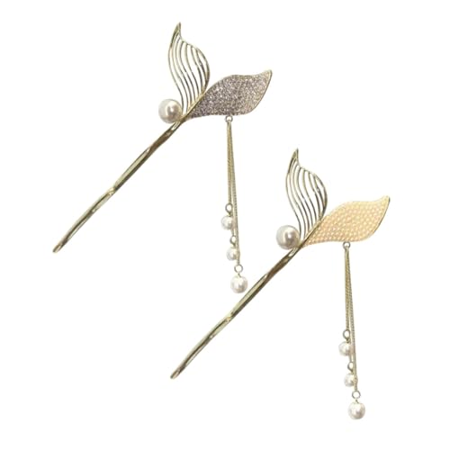 BIUDECO 2 Stück Teiliges Haarschmuck für Frauen Fischschwanz Haarstab mit Perlen und Quaste Leichte Haarnadeln für Mädchen Eleganter Haarschmuck zum Einflechten und Dekorieren von von BIUDECO