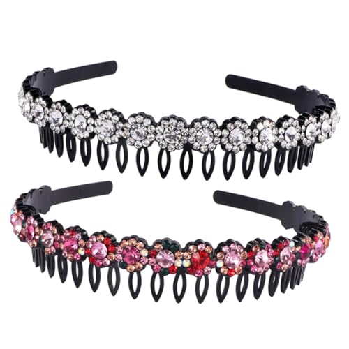 BIUDECO 2 Stück Teiliges Rutschfeste Zähne Kamm Haarband mit Strasssteinen Eleganter Haarschmuck für Damen und Mädchen Bequemes Stirnband zum Waschen Schminken und Alltag von BIUDECO