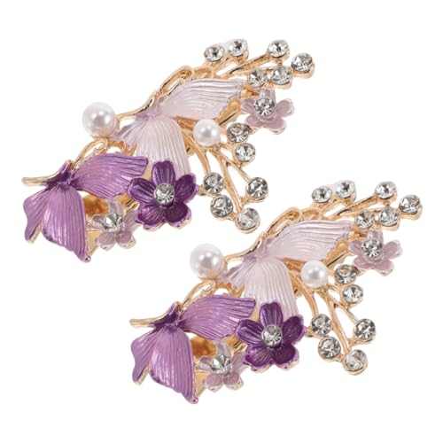 BIUDECO 2 Stück Vintage Haarklammern mit Schmetterling Dekorative Haarspangen mit Strass und Perlen Robuste Blüten Haarklammern für Frauen Vielseitig Einsetzbar für Hochzeit und Alltag von BIUDECO