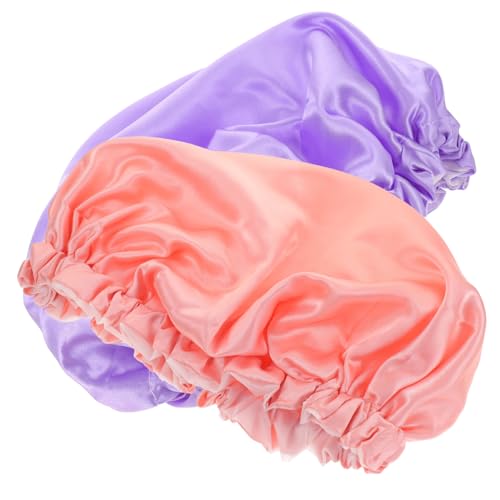 BIUDECO 2 Stück Wasserdichte Duschhauben aus Satin Leichte Faltbare Badehauben für Damen und Angenehme Haarhauben zum Schlafen und Duschen Größenverstellbar Reisegeeignet Wiederverwendbar von BIUDECO