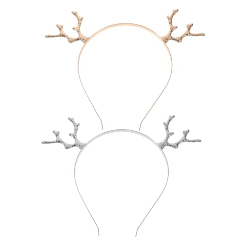 BIUDECO 2 Teiliges Metalllegierung Geweih Haarreif Cartoon Haarreif für Frauen Weihnachtlicher Haarschmuck mit Kreativem Rentierdesign Bequemes Stirnband für Party und von BIUDECO