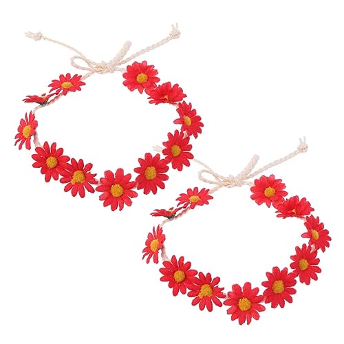 BIUDECO 2 Stück 11 Brautkopfschmuck Für Die Hochzeit Böhmisches Blumenmädchen Rotes Stirnband Stirnbänder Für Frauen Stirnband Für Blumenmädchen Kopfbügel Haarring Fräulein Böhmen von BIUDECO