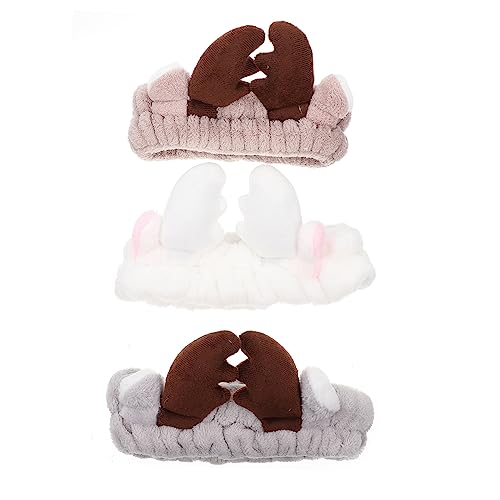 BIUDECO 3 STÜCKE Teiliges Weiches Xmas Haarband mit Elchgeweih Elastisch und Atmungsaktiv für Make Up Gesichtswäsche und Spa Praktische Damen Haarschmuck in Kaffee und Weiß von BIUDECO