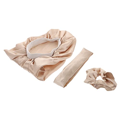 BIUDECO 3 Stück 1 Satz Langes Schlummertrunk-set Haarhaube Aus Satin Seidenhaube Zum Schlafen Nachtkopfmütze Bandanas Für Frauen Haubenhaar Chemo-kopfbedeckungen Motorhaube Golden Satin- von BIUDECO