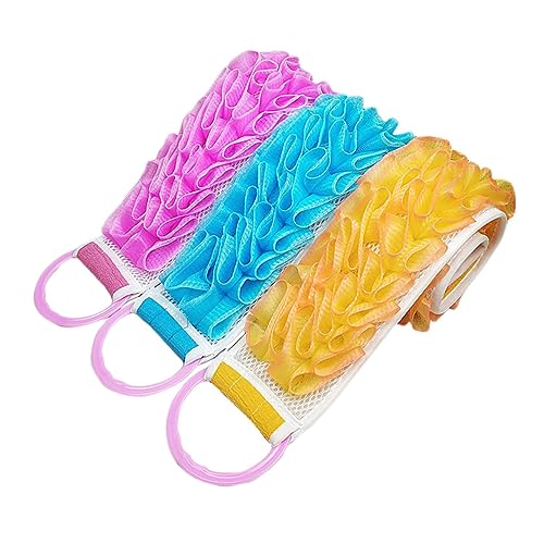 BIUDECO 3 Stück Doppelseitiger Verdickter Badestreifen Reißfestes Material mit Starkem Peeling Wirkung Doppelter Nutzen für Intensive Rückenreinigung Farbiges Badetuch für Entspannende von BIUDECO