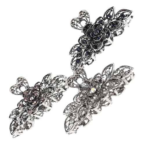 BIUDECO 3 Stück Große Haarklammer aus Langlebiger Legierung Retro Vintage Haarkralle mit Glitzer Strass Fester Griff für Dickes Haar Leichte Metall Clips für Frauen und Mädchen von BIUDECO