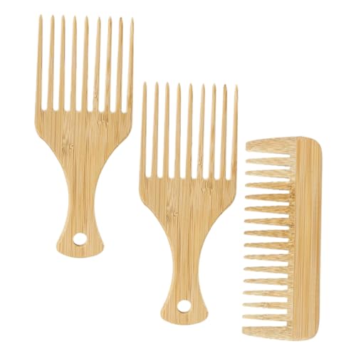 BIUDECO 3 Stück Teiliges Bambus Holzkamm für Männer Breitzahnig Statisch zum Stylen und Entwirren von Dickem Lockigem Haar Bartkamm Leicht Langlebig Tragbar für Unterwegs von BIUDECO