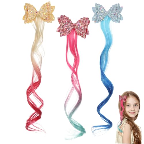 BIUDECO 3 Stück Teiliges Bunte Haarspangen mit Lockigen Haarteilen für Mädchen Haarschleifen und Bequem für Partys Fotoshootings und Festliche Anlässe von BIUDECO
