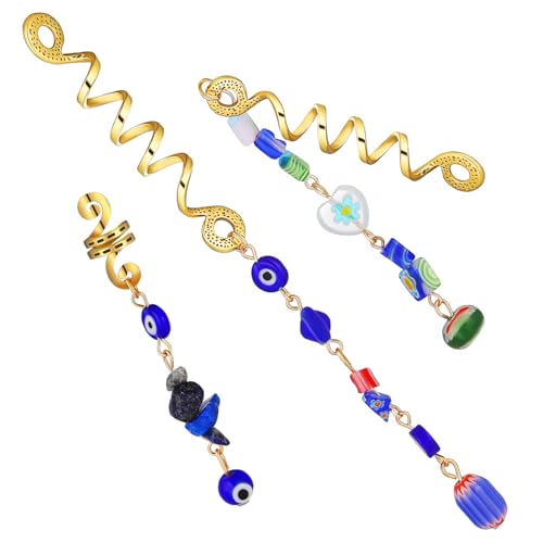 BIUDECO 3 Stück Teiliges Dreadlock Schmuck aus Leichtem Legierungs Material Langlebige Haarringe für Zöpfe und Flechtfrisuren Stilvolle Blaue Katzenaugen Haarmanschetten für Individuellen von BIUDECO