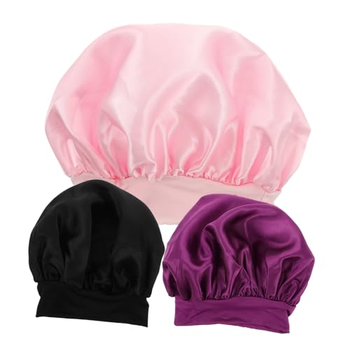 BIUDECO 3stück Mädchen Satin Schlafhaube Mit Elastischem Breitem Band Schutz Für Beim Schlafen Für Mädchen in Schwarz von BIUDECO
