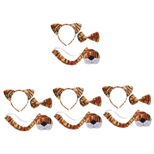 BIUDECO 4 Sets Tiger Stirnband Nasentier Set Gepardenohren Stirnband Tierschwanz Kostüm Tierohren Leopardenohren Stirnband Tigerohren Und Erwachsene von BIUDECO