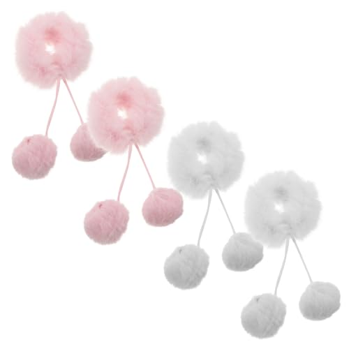 BIUDECO 4stücke Flauschige Haargummis Mit Pelzigen Pompons Weiche Haargummis Aus Plüsch Für Mädchen Und Frauen Flauschiges Haarstyling-zubehör Für Zöpfe Und Hochsteckfrisuren von BIUDECO