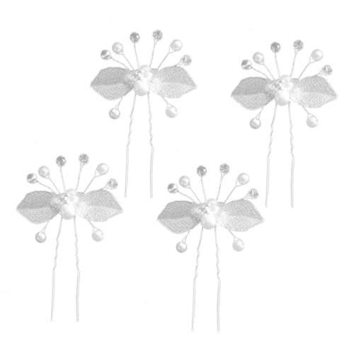 BIUDECO 4stücke Teiliges Handgefertigter Haarspangen Mit Blattdesign Und Perlen U-förmige Haarnadeln Für Damen Für Hochzeiten Partys Und Alltag Kreative Haaraccessoires Silber von BIUDECO