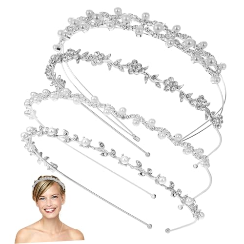 BIUDECO 4 Stück Teiliges Braut Haarband mit Perlen und Funkelnden Zirkonia Eleganter Haarschmuck für Hochzeit Komfortables Stirnband für Braut und Brautjungfern von BIUDECO