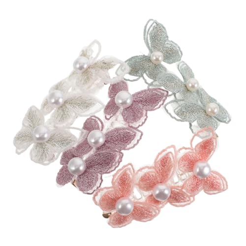 BIUDECO 4 Stück Teiliges Elastische Spiralkordel Haarbänder mit Schmetterlings und Perlendekor Farbenfrohe Dehnbare Telefonkordel Ponytail Halter für Damen und Mädchen Sicherer Haarschäden von BIUDECO