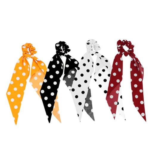 BIUDECO 4 Stück Teiliges Haargummi mit Elastischem Gepunktetem Schleifen Design Weichen Haarschleifen für Damen Langlebig Dehnbar und Vielseitig für Alltag Party und Zufällige Farbe von BIUDECO