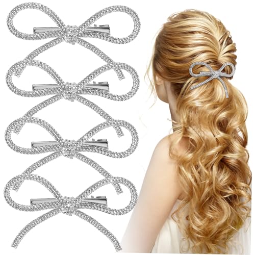 BIUDECO 4 Stück Teiliges Haarschleifen mit Strasssteinen Glitzernde Haarspangen für Damen und Mädchen Leichte Robuste Haarklammern Eleganter Haarschmuck für Partys und Alltag von BIUDECO