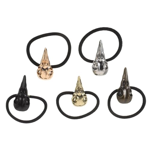 BIUDECO 5 Stück Teiliges Gothic Haargummis mit Metall Krähenschädel Elastische Haarschleifen in Schwarz Antikgold Altsilber Bronze und Gold Modische Ponytail Halter für Frauen und Männer von BIUDECO