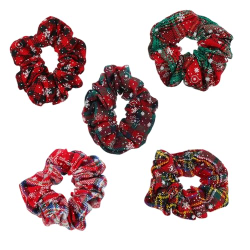 BIUDECO 5 Stück Teiliges Weihnachts Haargummi mit Schneeflockenmotiven Elastische Haarschleifen und Weicher Haarschmuck für Damen für Ponytail Dutt und Festliche Anlässe von BIUDECO