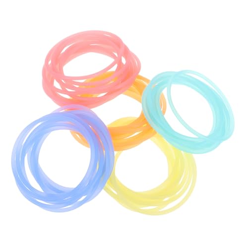 BIUDECO 50 Stück Leuchtende Silikon Armbänder Elastische Haarbänder und Spielzubehör Vielseitig Tragbar für Outdoor Spiele Partys und Junge Mädchen Glow in Dark in Rot Blau Grün Gelb von BIUDECO