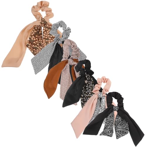 BIUDECO 6 Stück Haargummis mit Floralen Satinbändern Elastische Haarschleifen für Frauen und Mädchen Rutschfeste Pferdeschwanzhalter Modischer Haarschmuck für Alltag und Besondere Anlässe von BIUDECO