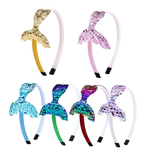 BIUDECO 6 Stück Teiliges Meerjungfrau Glitzerschwanz Haarreifen für Mädchen Leichte Cosplay Haarbänder in Gelb Grün Blau Beige Bunt Rosa Party Kopfschmuck für Festliche Anlässe Bühne von BIUDECO