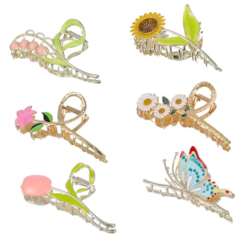 BIUDECO 6 Stück Teiliges Metall Haarklammern mit Blumenmotiv Ästhetische Niedliche Krallenclips für Frauen und Mädchen Vielseitig für Haartypen Fester Sitz und Modisches Haarschmuck von BIUDECO