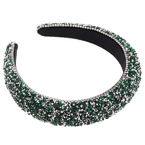 BIUDECO Barock Haarreif mit Funkelnden Strasssteinen Gepolstertes Breites Haarband Grün Eleganter Haarschmuck für Damen Kompakter und Tragbarer Haarreifen für Party und Alltag von BIUDECO
