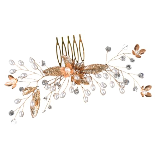 BIUDECO Braut Haarkamm Goldfarben mit Funkelnden Strasssteinen Leichter Schmuck für Hochzeit Vielseitiges Accessoire für Brautkleider Komfortabel Ganztägig Tragbar Eleganter Kopfschmuck von BIUDECO