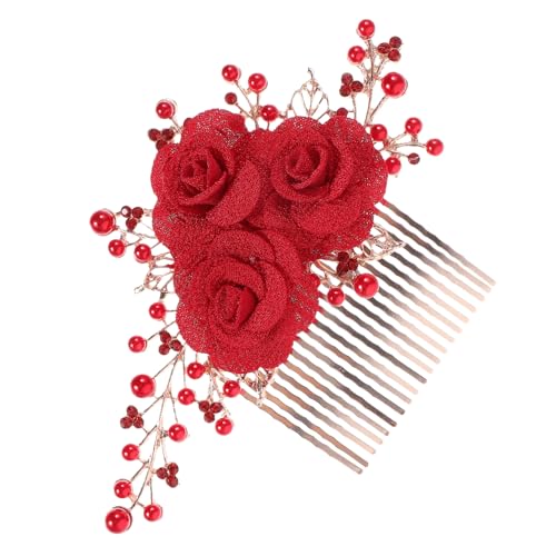 BIUDECO Braut Haarkamm Mit Blumen Und Perlen Eleganter Hochzeits Haarschmuck Für Frauen Und Mädchen Rotes Haaraccessoire Für Unvergessliche Momente von BIUDECO