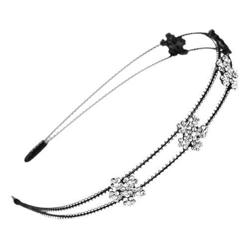 BIUDECO Damen Haarreifen mit Doppelter Lage und Strassbesatz Modisches Stirnband mit Blumenmotiv aus Robustem Metall Eleganter Haarschmuck für Besondere Anlässe und Alltag von BIUDECO