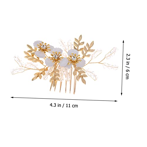 BIUDECO Eleganter Braut Haarschmuck Goldfarbener Blüten Haarkamm Clip Hochzeit Haarteil für Damen und Mädchen Romantisches Design Passend zu Brautkleidern und Festlichen Anlässen von BIUDECO