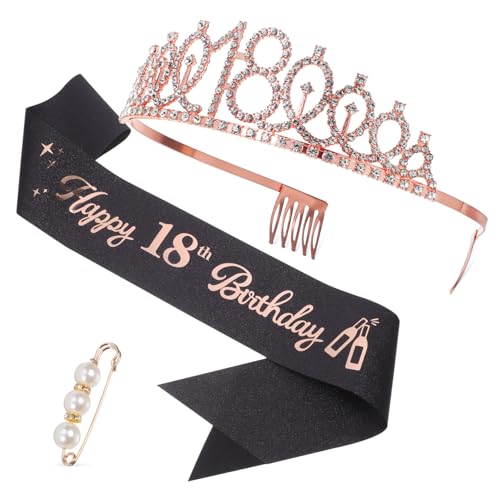 BIUDECO Geburtstag Tiara und Schärpe mit Perlen Pin Strahlende Krone mit Funkelnden Strasssteinen Bequemes Stirnband für Mädchen Geburtstagsfeier Sichere Befestigung und Party Deko von BIUDECO