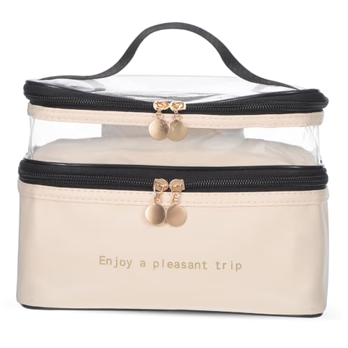 BIUDECO Große Doppellagige Kosmetiktasche mit Klarem Fach und Praktischem Griff Reise Makeup Organizer für Damen und Mädchen Vielseitige Beauty und Toiletry Bag für Urlaub und Alltag von BIUDECO