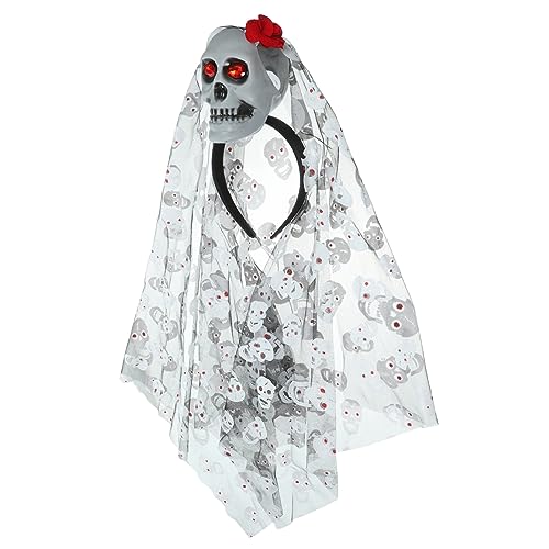 BIUDECO Gothic Schleier Kopfschmuck Partydekoration Totenkopf-kopfschmuck Blumenschleier-stirnband Halloween-stirnband Totenkopf-kronenschleier Stirnbänder Stoff Cosplay Kleidung von BIUDECO