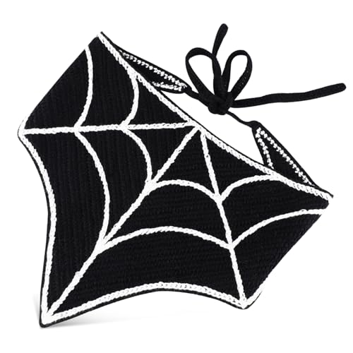 BIUDECO Halloween Haarwickel Damen Dreieckstuch mit Schwarzem Spider Web Muster Verstellbares Häkel Kopftuch für Halloween Party Atmungsaktives Komfortables Damen Bandana von BIUDECO
