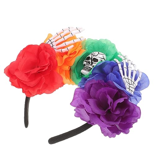 Halloween-totenkopf-haarband Blumen-halloween-stirnband Rosenblüten-stirnband Urlaub Stirnbänder Gothic-blumen-stirnband Party-kopfschmuck Schädel Haarschmuck Polyester-kunststoff von BIUDECO