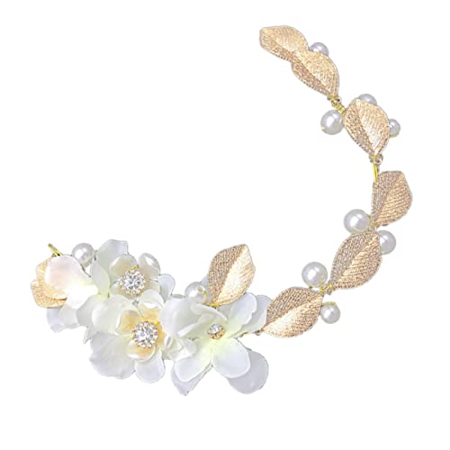 BIUDECO weißes Stirnband Perlenblumen-Stirnband goldenes Stirnband kopfschmuck goldene Tiara Blumenblatt-Stirnband Haarschmuck Hochzeit Kopfbedeckung weiche Kette Braut von BIUDECO