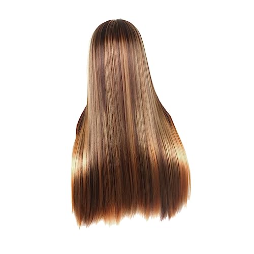 BIUDECO Lange Gerade Perücke Braun Gold Synthetisches Haar Hitzebeständig Für Frauen Cosplay Party Alltag von BIUDECO