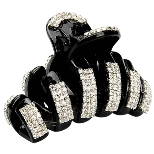 BIUDECO Luxuriöser Haarschmuck Damen Großer Schwarzer Haarclip mit Funkelnden Strasssteinen Stabile Haarkralle für Dickes Haar Modisches Haaraccessoire für Alltag Büro und Party von BIUDECO