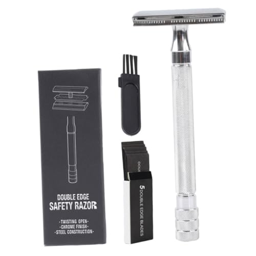 BIUDECO Manueller Rasiermesser mit Pinsel und Doppelklingen Metallgriff mit Rutsch Textur Sicherheitsrasierer für Gesicht und Bart Kompakt für Zuhause Reise und Hotel Geeignet von BIUDECO